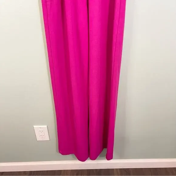 Bebe Sweetheart Neck Sleeveless Scuba Crepe Slit Jumpsuit Fuchsia Pink XS NWT - Picture 7 of 13